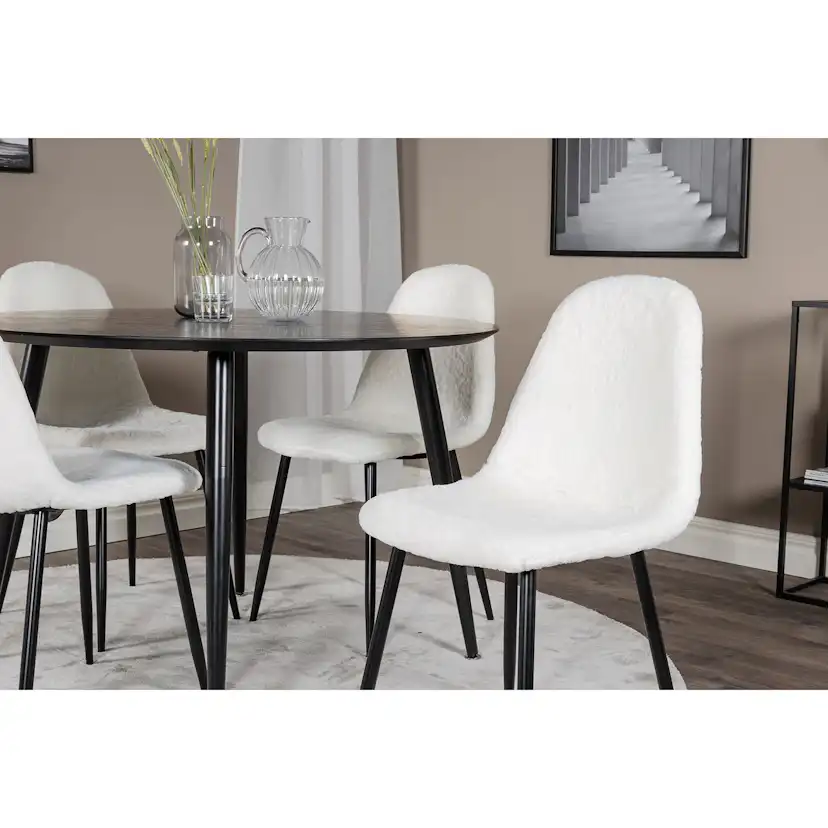 Dipp Dining Table - 115cm - Black Veneer / All black legs , Svart/Vit
