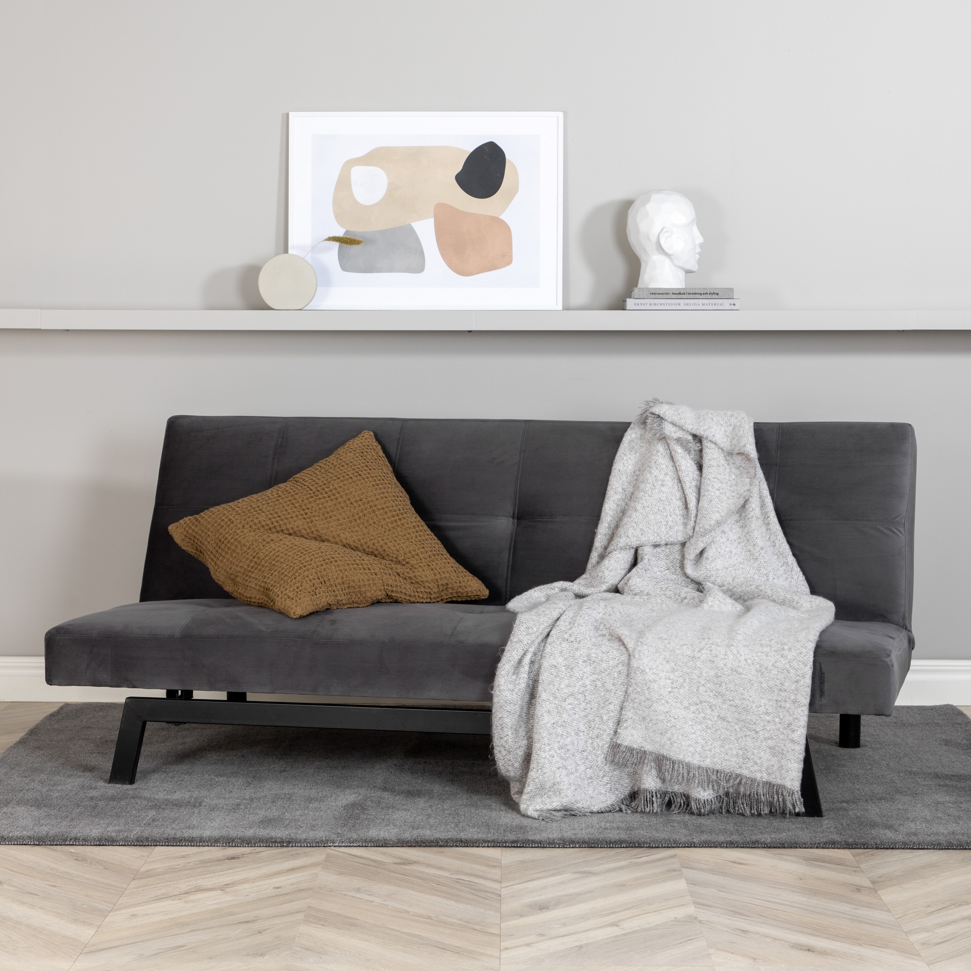 Bäddsoffa Venture Home Bodil Grå Sammet 2-sitssoffa 180x80x55 cm 1 Sovplats