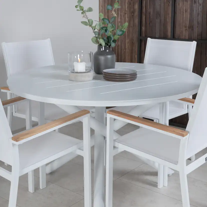 Alma Dining Table - White Alu - ø120cm+Texas Chair - White/T Vit