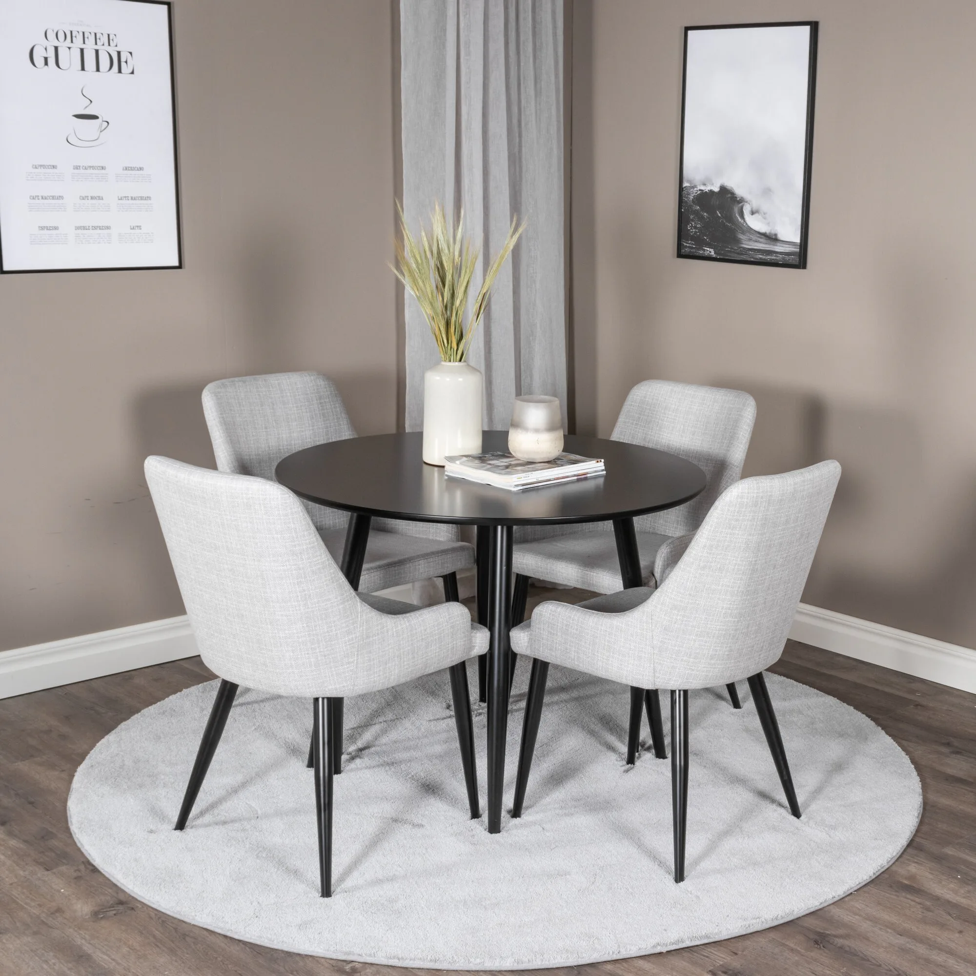 Plaza Runt Matbord - Svart / Svart - ø100*H75 +Plaza Dining Svart/Ljusgrå/Svart
