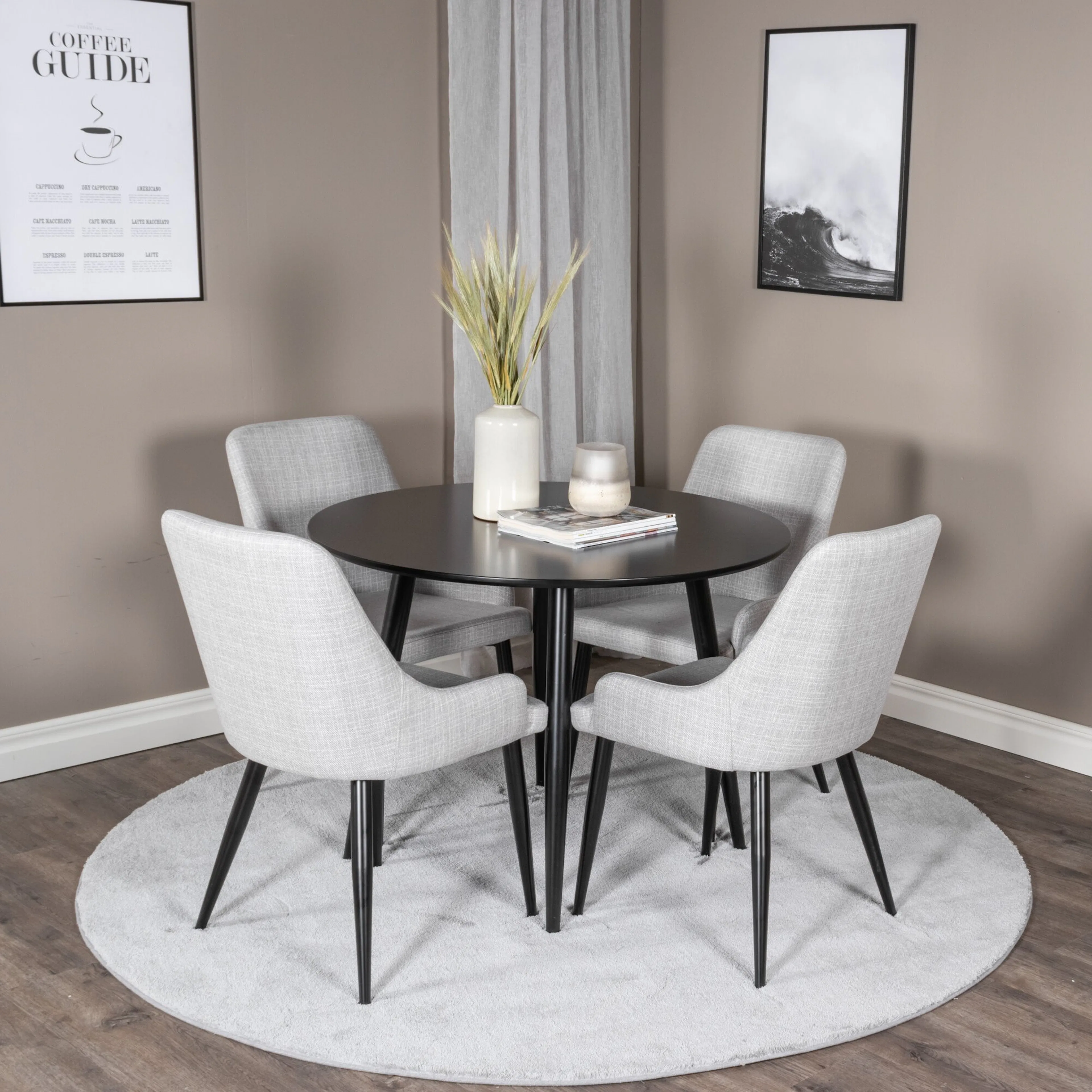 Plaza Runt Matbord - Svart / Svart - ø100*H75 +Plaza Dining Svart/Ljusgrå/Svart