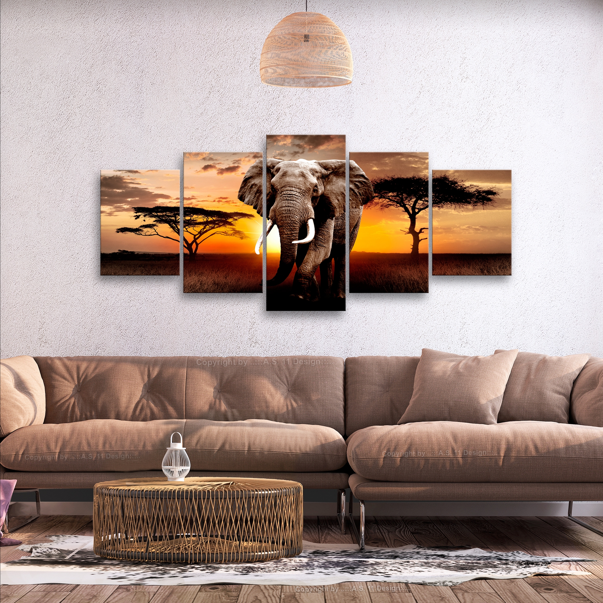 Tavla Arkiio WanderIng Elephant Wide 5 delar 225x100
