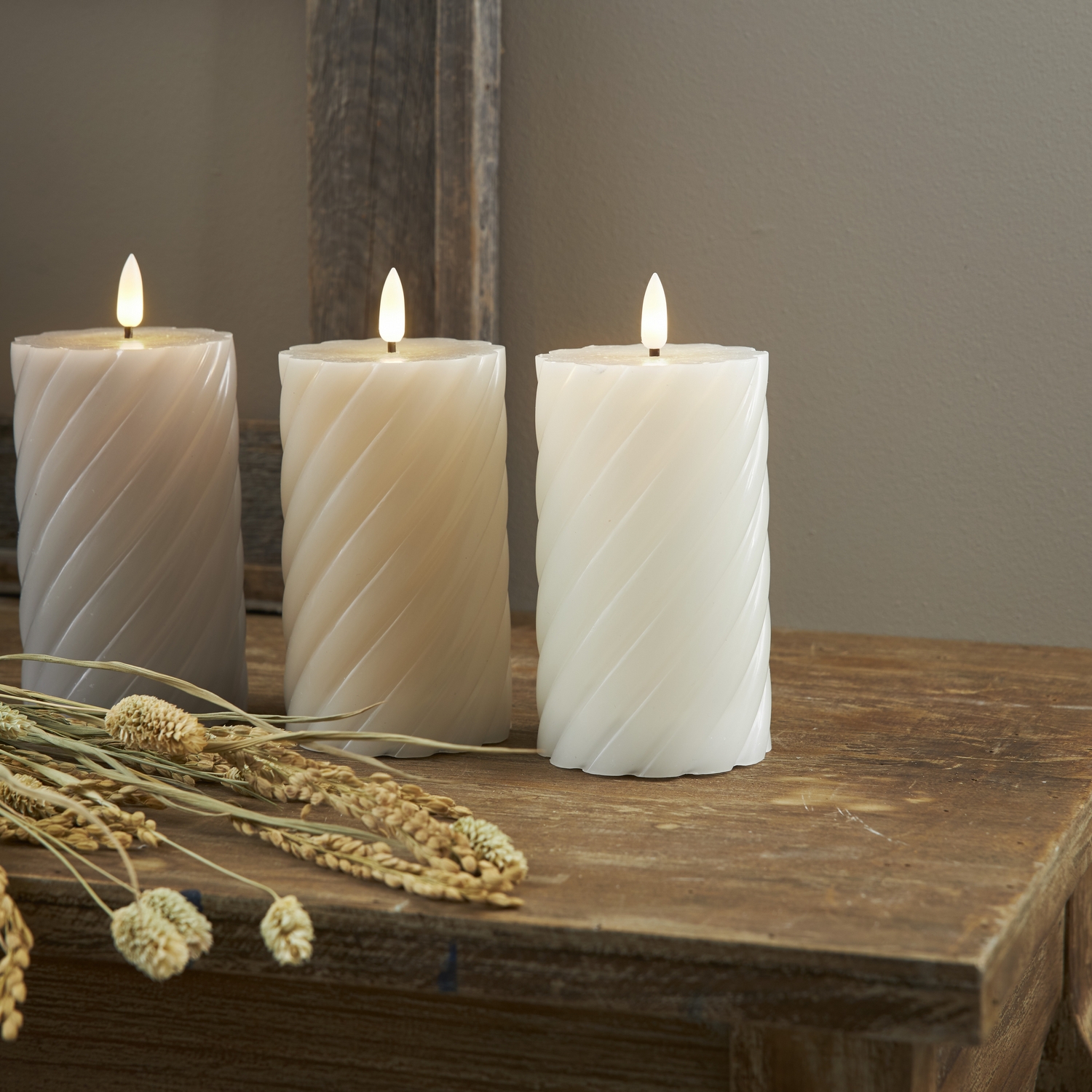 LED Blockljus Flamme Swirl Beige