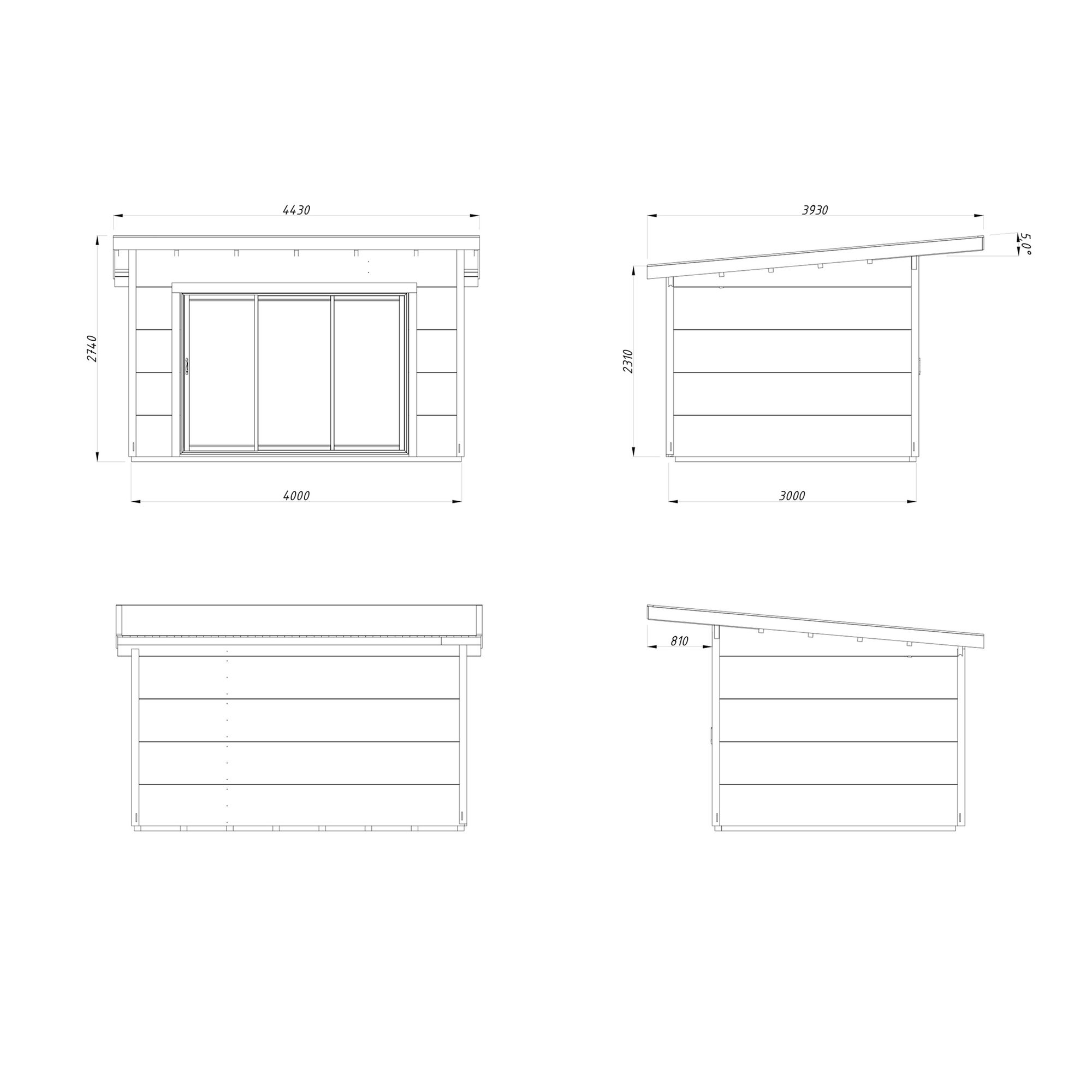 Trädgårdshus Palmako Grace 12,0 m2 (inv. 11,2 m2) med skjutpartier SlidePlus