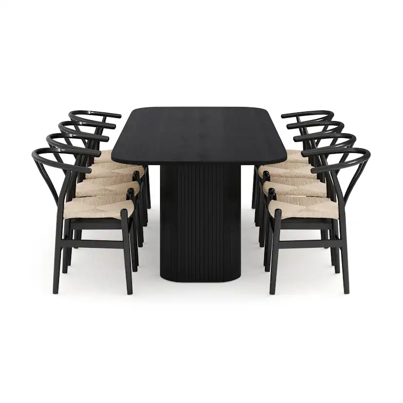 Matgrupp Bark Kopparbo Rektangulärt Matbord 240 cm med 8 Dastoori Matstol