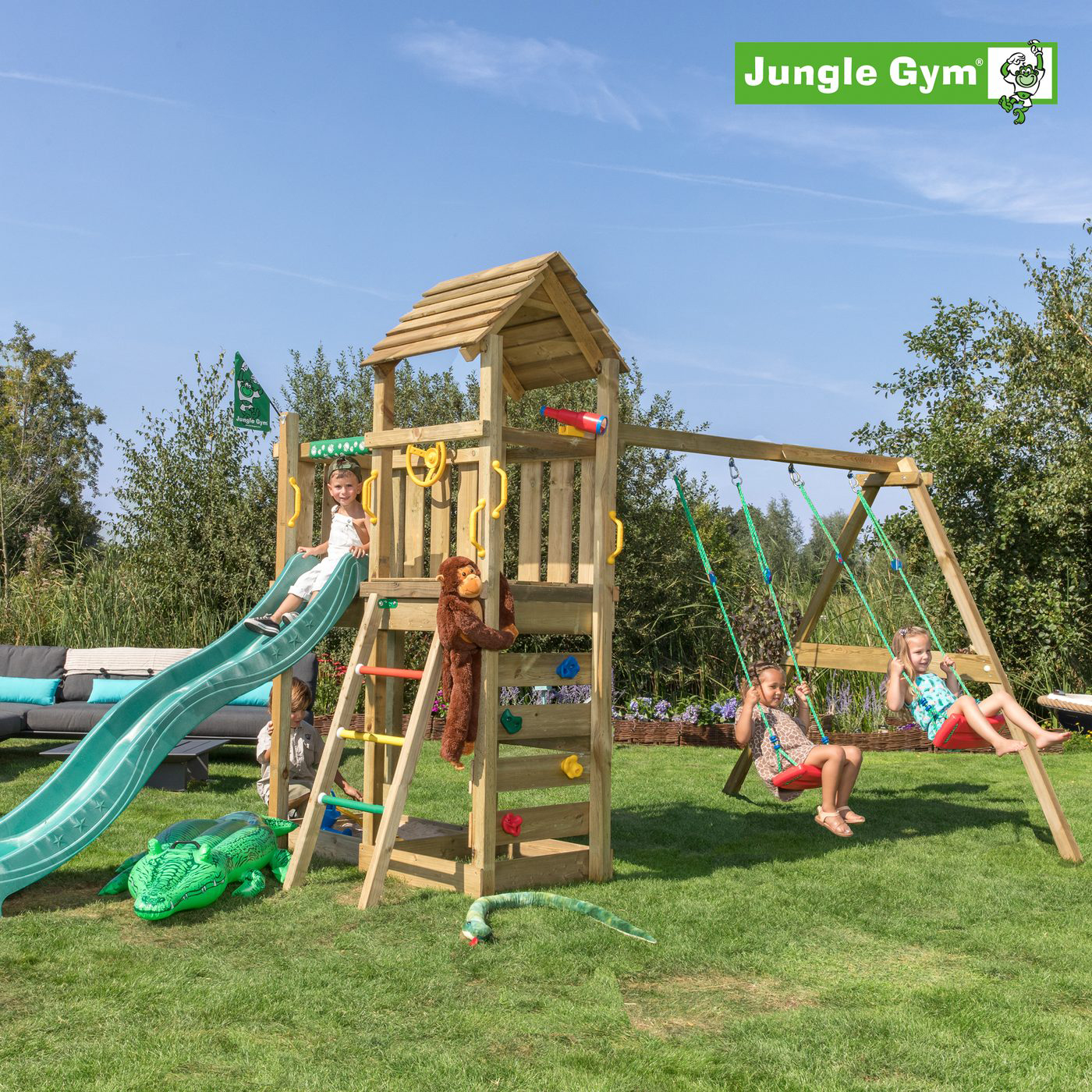 Gungställning Jungle Gym Safari Med Rutschkana Mörkgrön