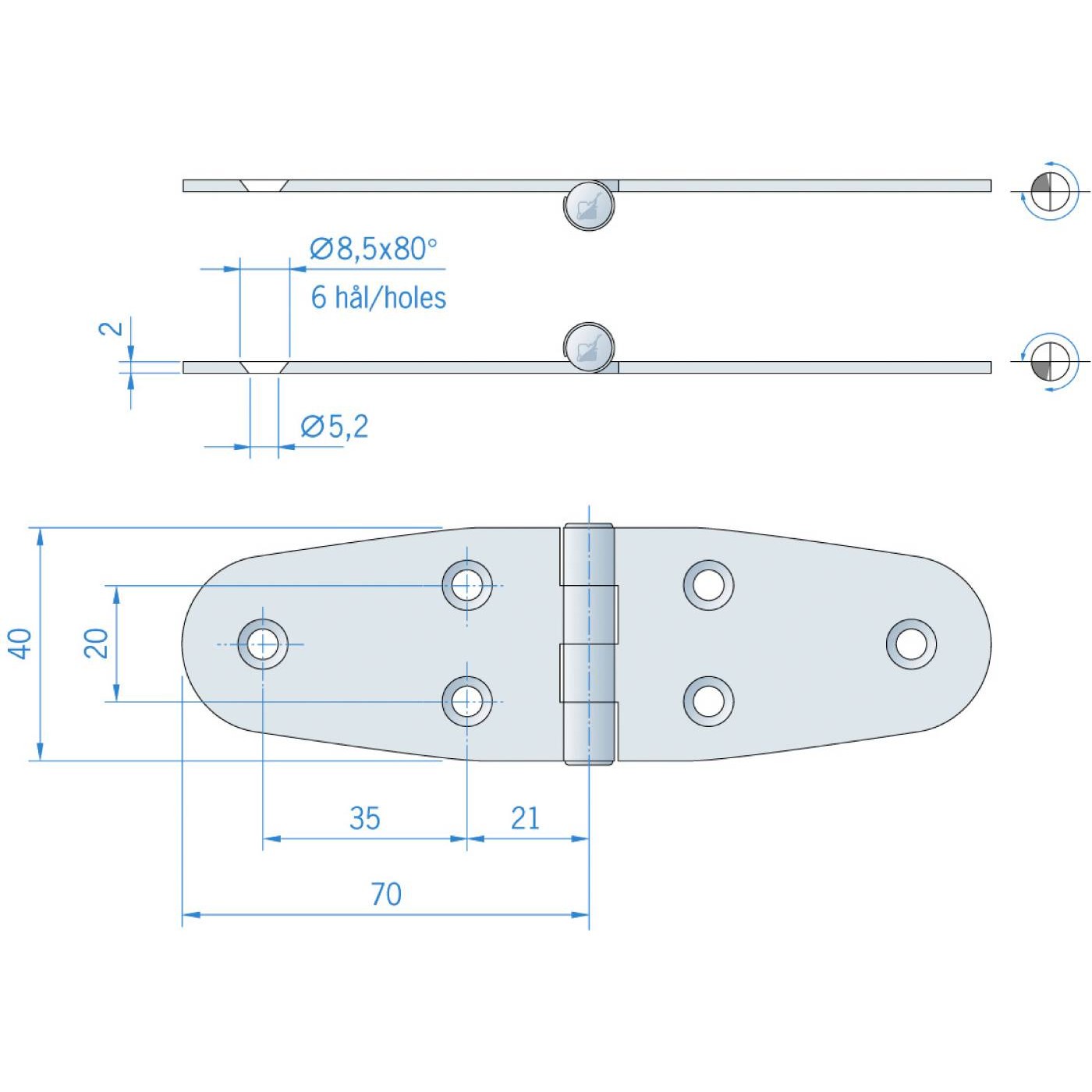 Gångjärn Millers Rf 40x140 mm