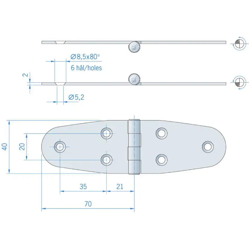 Gångjärn Millers Rf 40x140 mm
