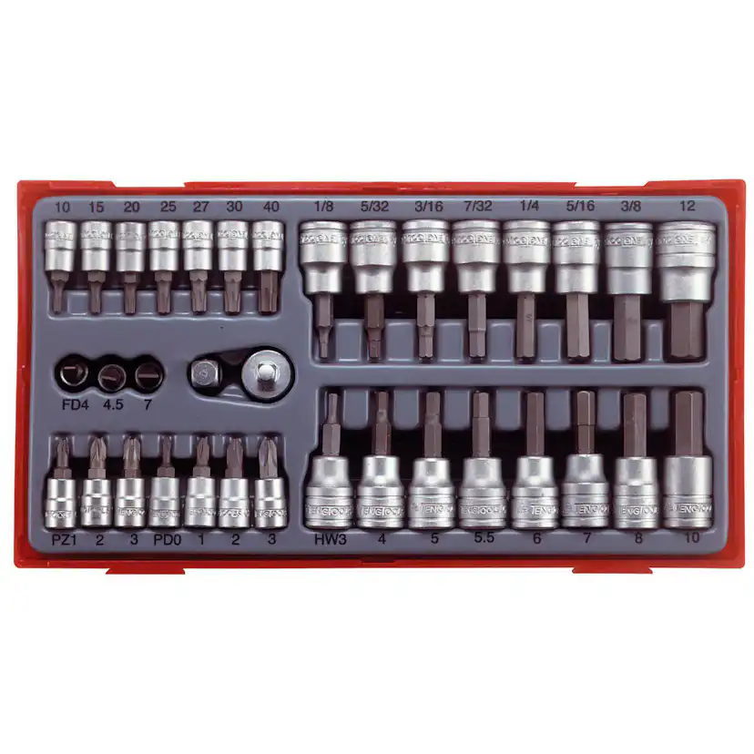 Hylsbitssats 35 delar med 1/4 tum och 3/8 tum fyrkantsfäste Teng Tools TTBS35