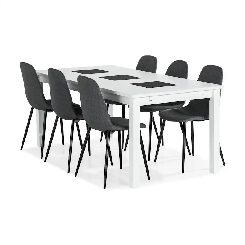 Matgrupp Basic Home Jasmin Rektangulärt Matbord 180-270 cm Förlängningsbart med 6 Nibe Matstol