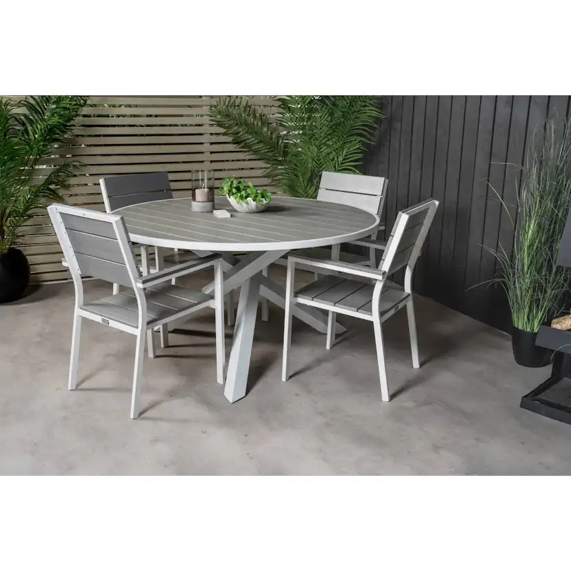 Matgrupp Comfort Garden Parma Matgrupp Utomhus Rund Ø140cm med 4 Levels Stapelbara Matstolar
