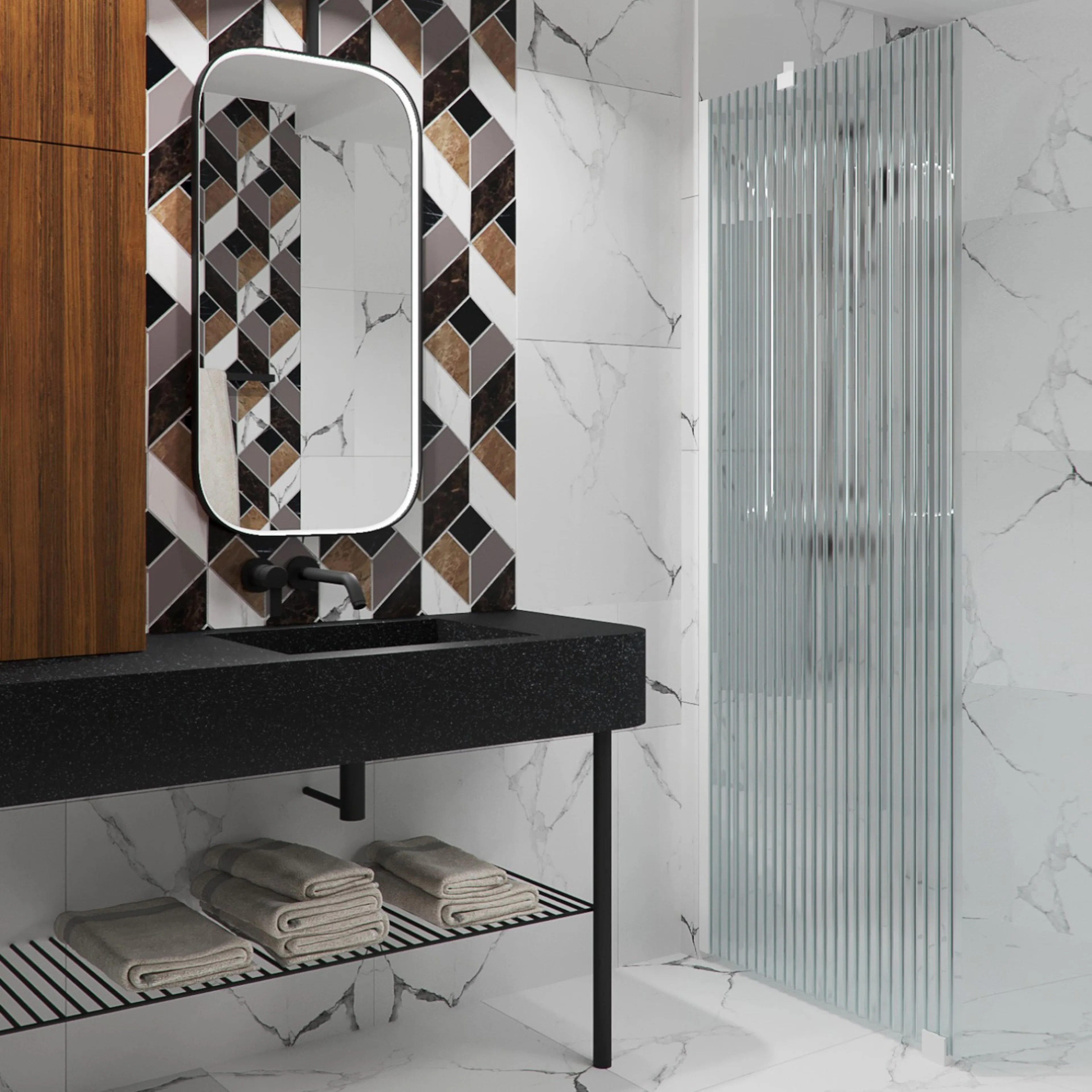 Forma 301 Fast duschvägg 730x2025 mm, Reeded, Vita Profiler