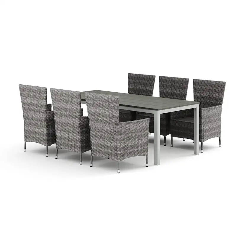 Trädgårdsgrupp Comfort Garden Tunis utomhus matgrupp 205x90 cm med 6 Thor Trädgårdsfåtölj