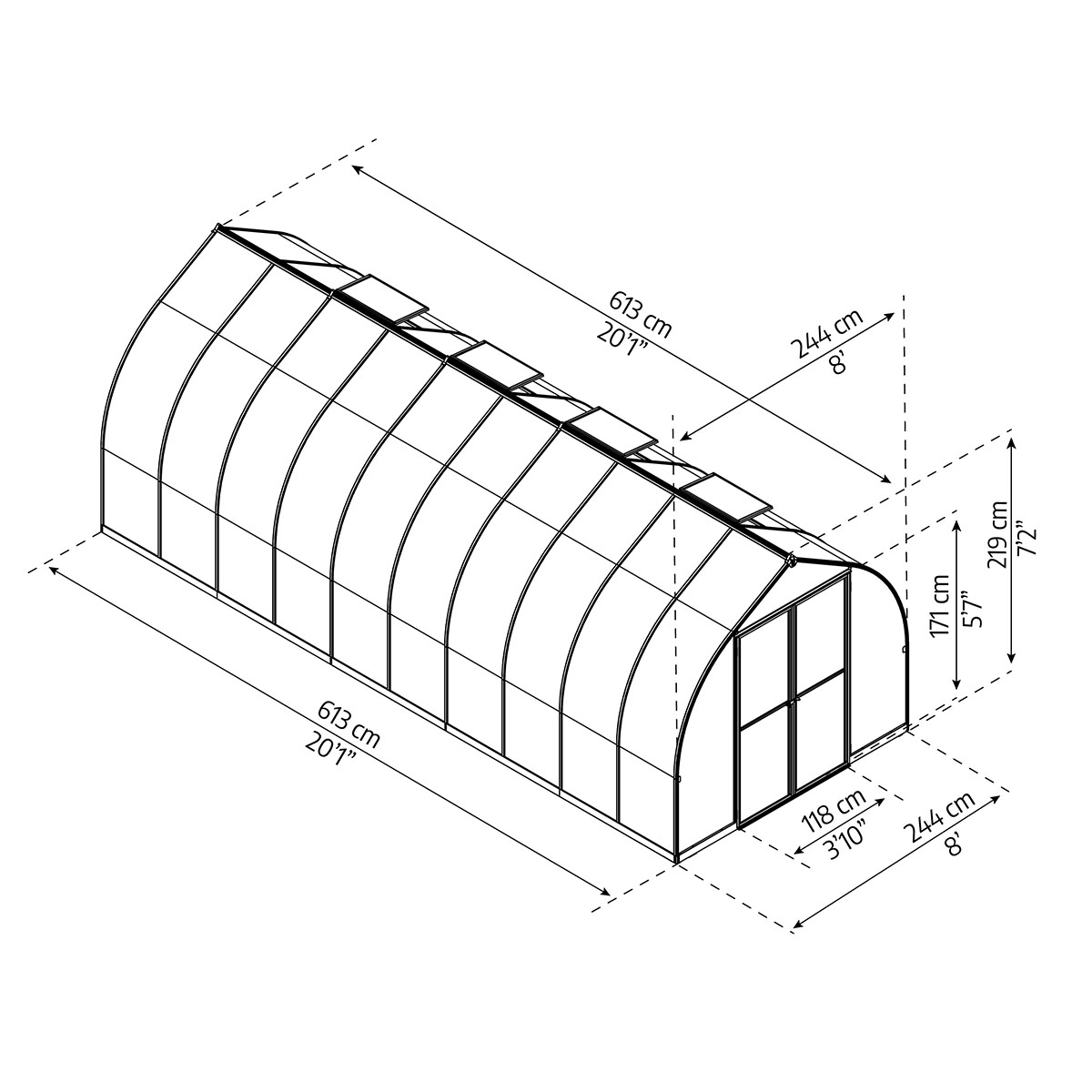 Växthus Canopia by Palram Bella Aluminiumram med UV-Skyddad Polykarbonat & Ventilationsfönster, 14,7 m²