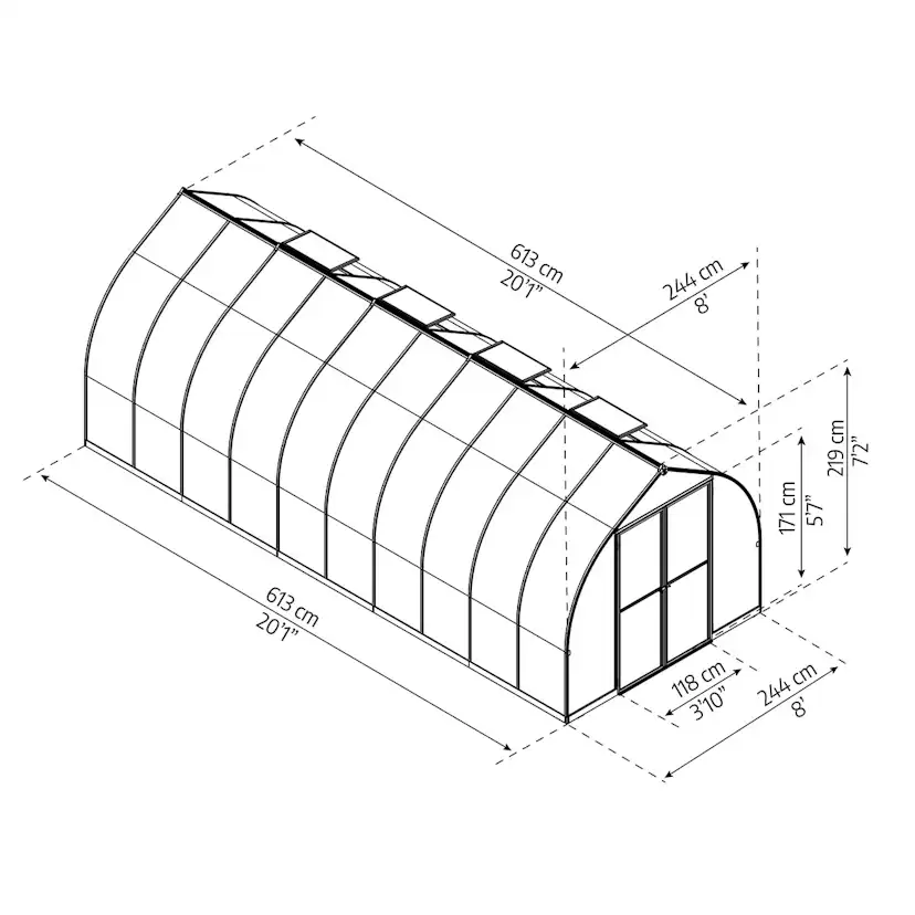 Växthus Canopia by Palram Bella Aluminiumram med UV-Skyddad Polykarbonat & Ventilationsfönster, 14,7 m²