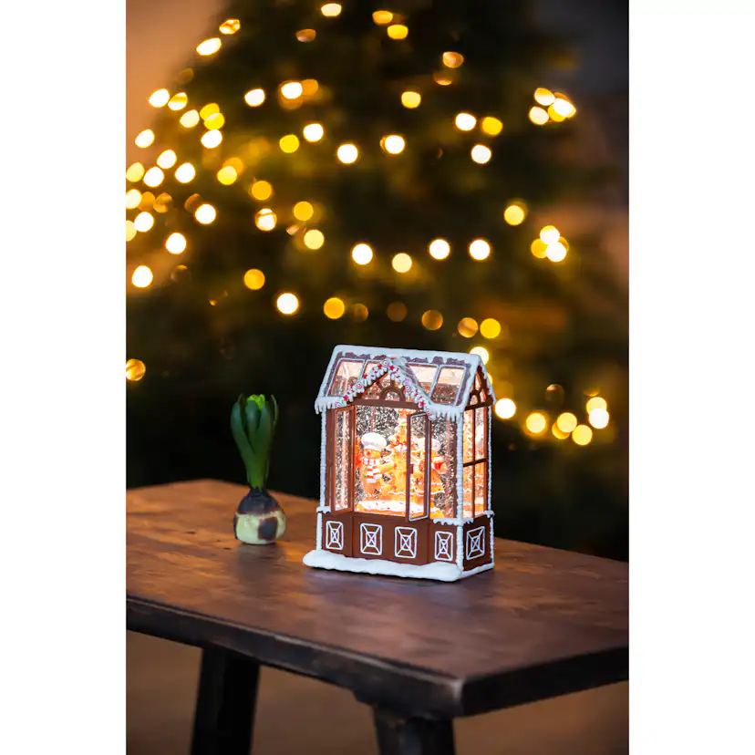 Snöglob Gnosjö Konstsmide Vattenfylld lykta Pepparkakshus LED