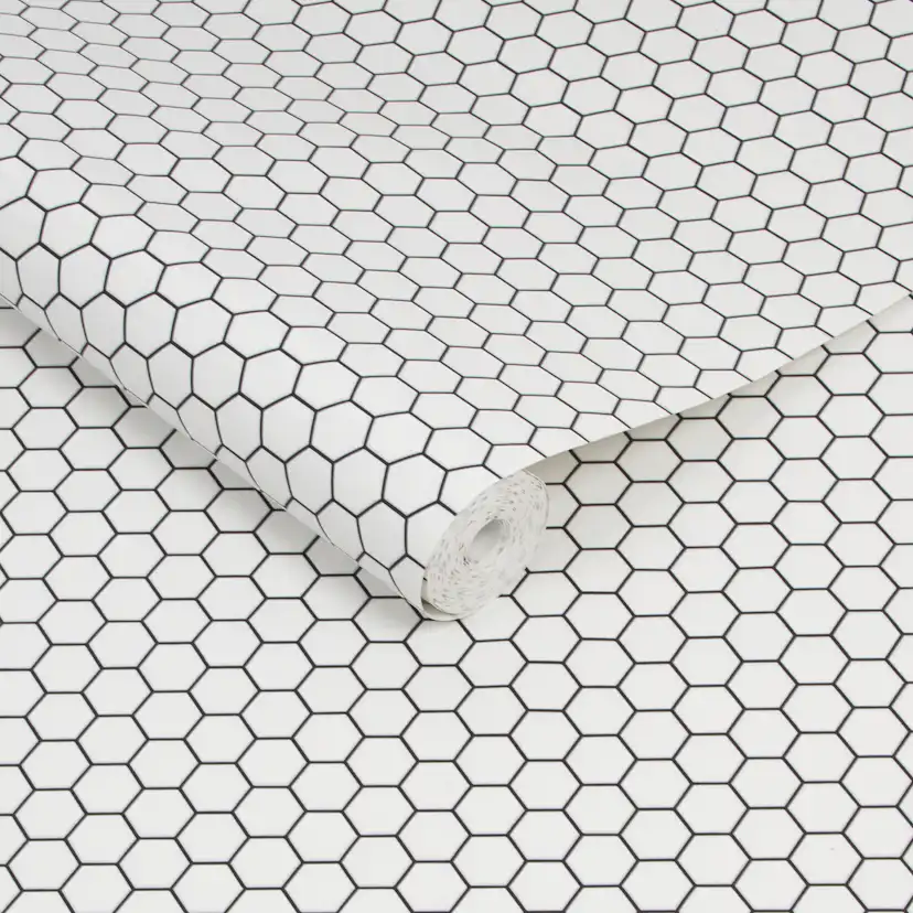 Tapet Contour Hexagon Lattice Vit