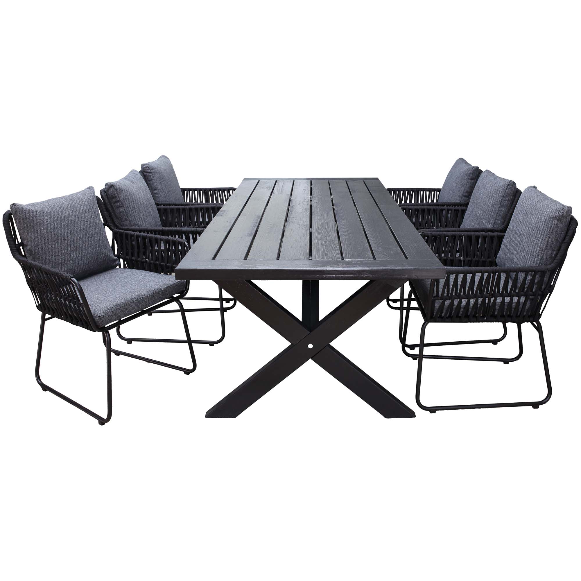 Matgrupp Utomhus Baltic Garden 220 cm bord och 6 Levanto grå stolar