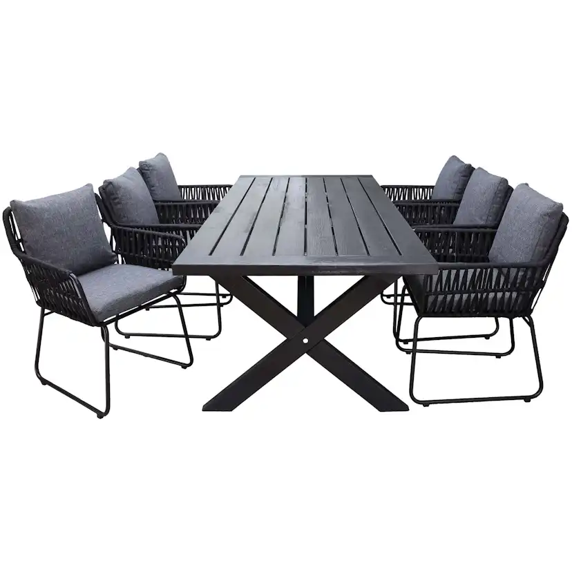 Matgrupp Utomhus Baltic Garden 220 cm bord och 6 Levanto grå stolar