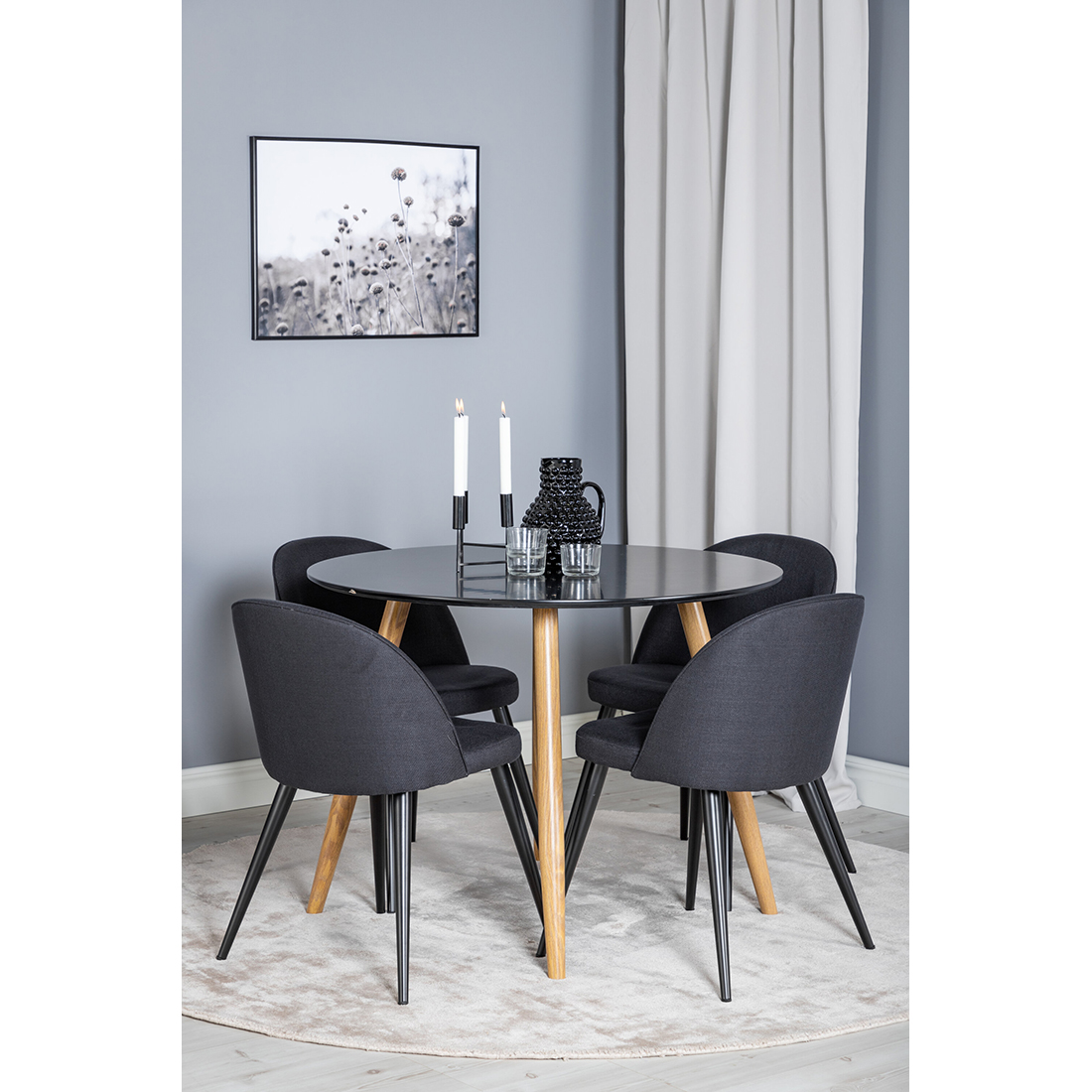 Matgrupp Venture Home Plaza Ø100 cmmed 4st Velvet Matstolar