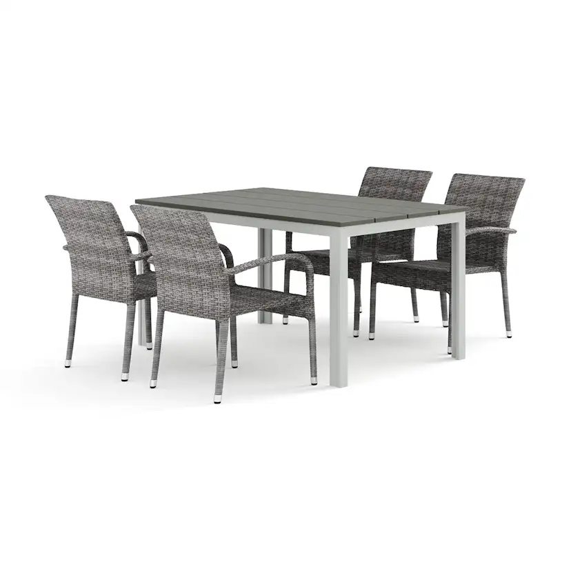 Trädgårdsgrupp Comfort Garden Tunis utomhus matgrupp 140x90 cm med 4 Thor Light Trädgårdsfåtölj