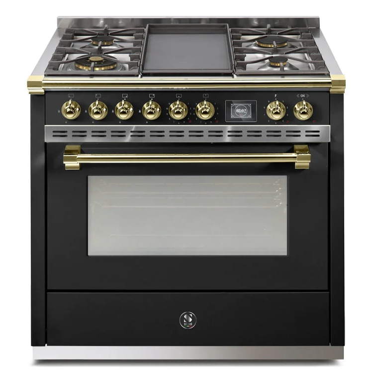 Gasolspis Steel Ascot Combi-Steam 90 cm Nero Brass med BBQ och ångfunktion