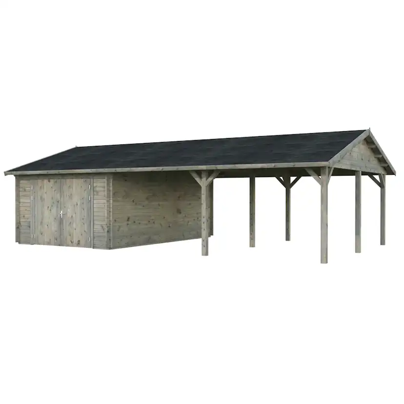 Roger 19,0+33,2 m2 with wooden gate GYDIP Impregnerad grå