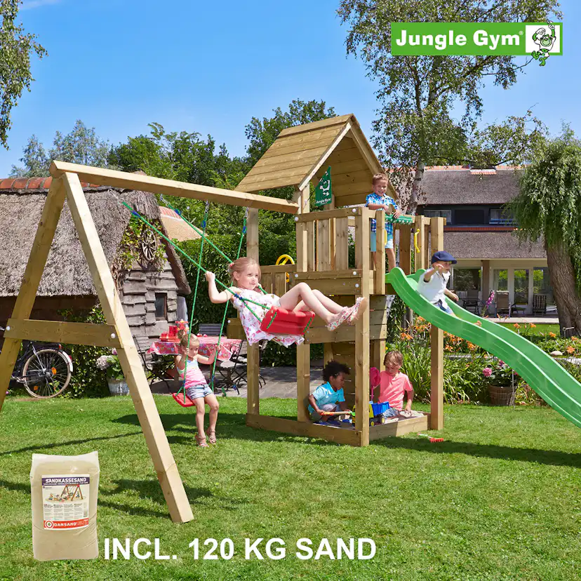 Lektorn Jungle Gym Cubby Komplett Inkl Swing Modul X'tra, 120 kg Sand och Rutschkana