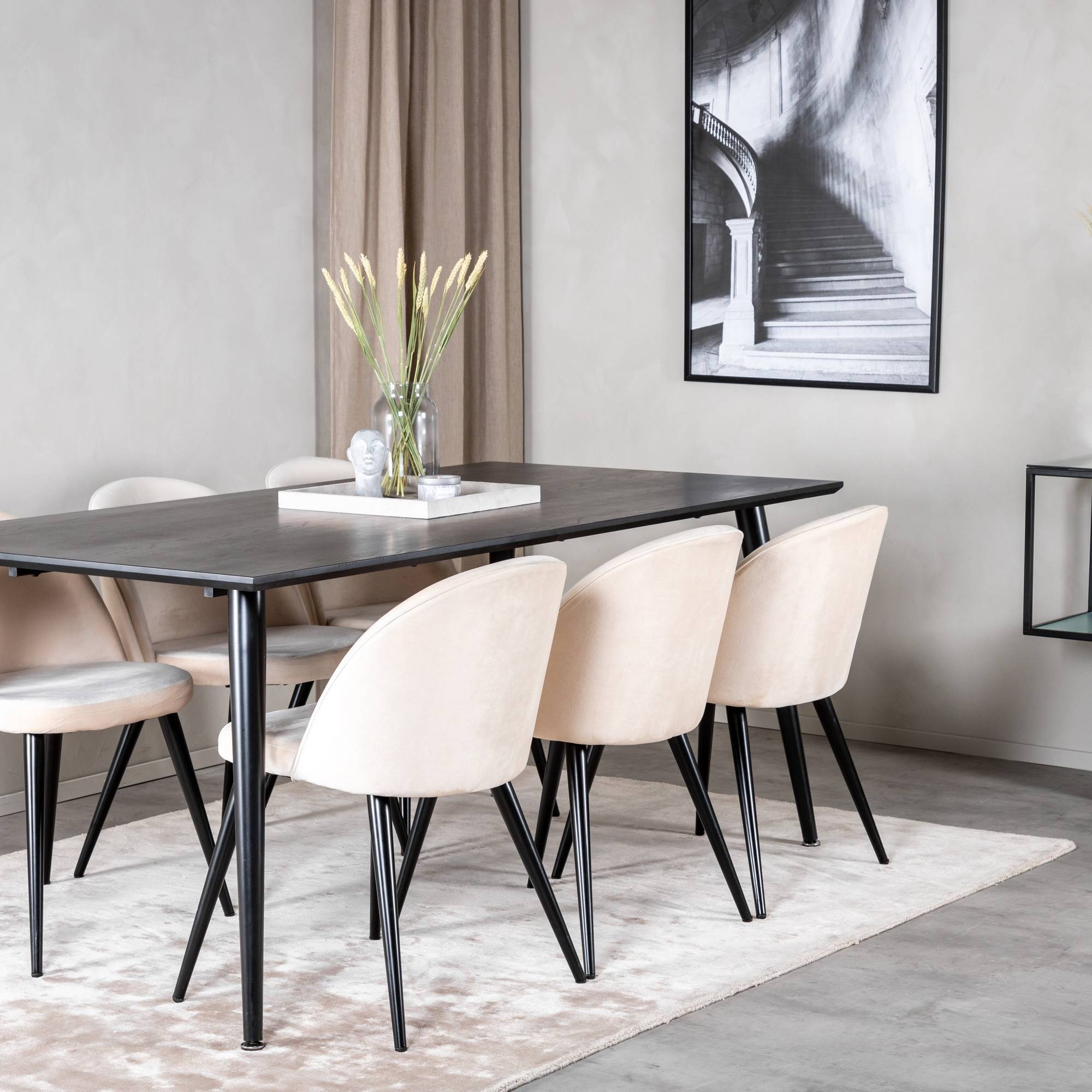 Matgrupp Basic Home Balisa Rektangulärt Matbord 180 cm med 6 Valeri Matstol