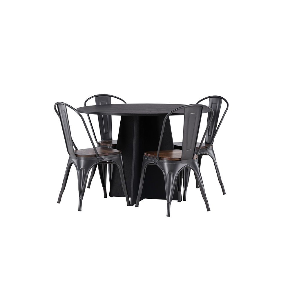 Bootcut Round Dining Table - Black / Black Fanéer +Tempe Din Svart/Valnöt