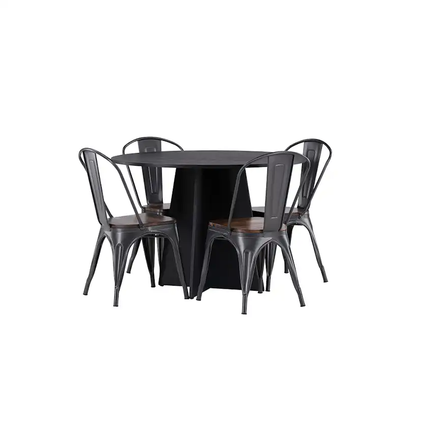 Bootcut Round Dining Table - Black / Black Fanéer +Tempe Din Svart/Valnöt
