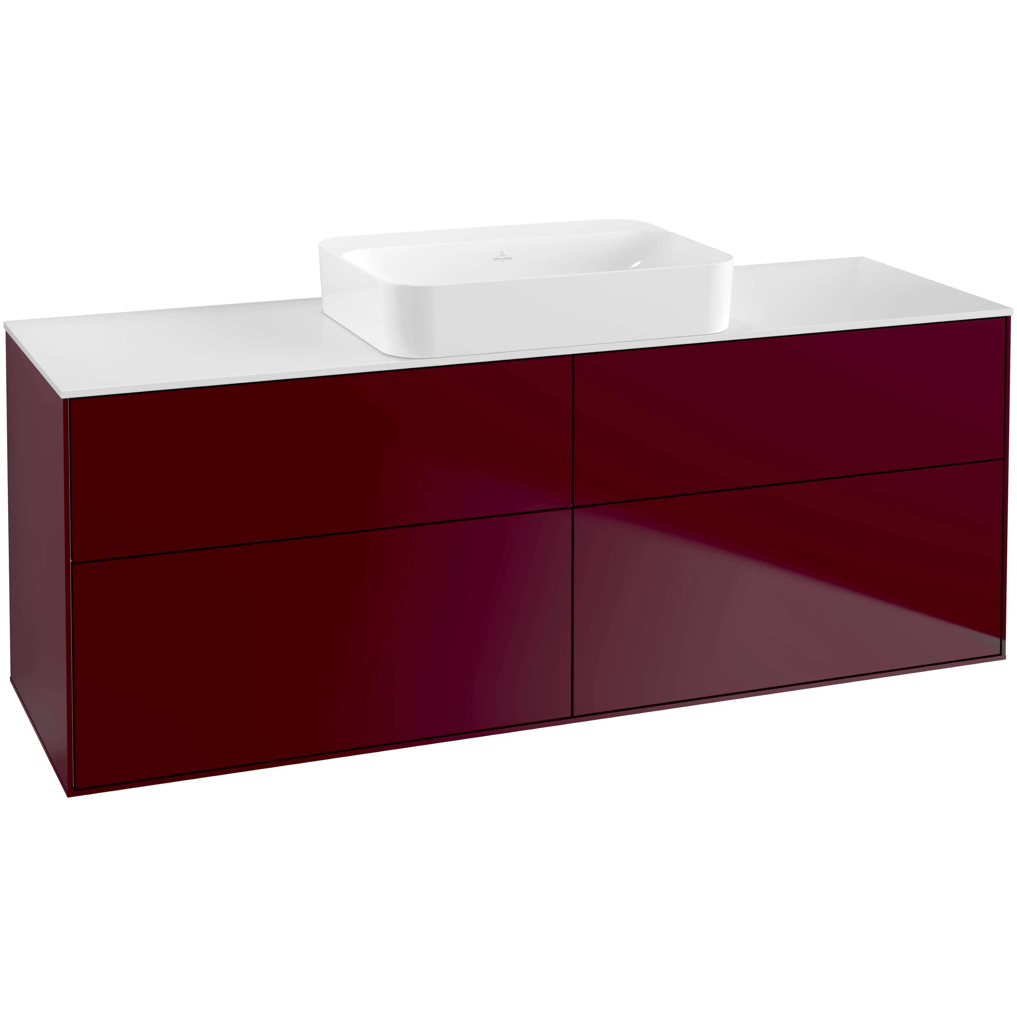 Tvättställsskåp Villeroy & Boch Finion G73100HB Pion Mattlack B: 1600 mm med bänkskiva i Mattvitt glas med Väggbelysning utan Blandarhål