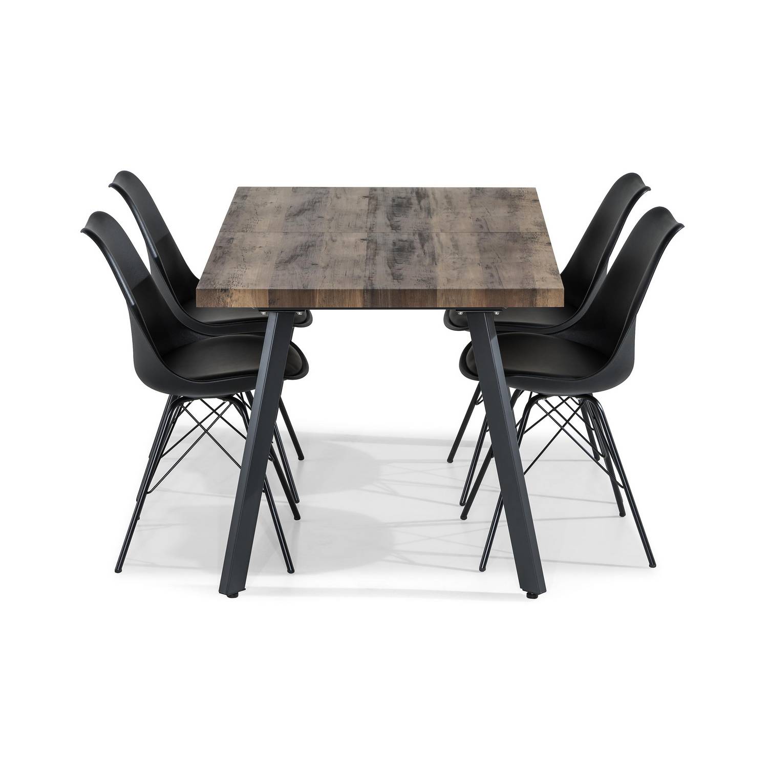 Matgrupp Basic Home Marcelen Rektangulärt Matbord 140-180 cm Förlängningsbart med 4 ShellMatstol Grå/Svart/Natur