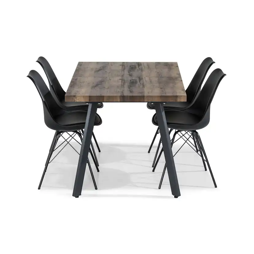 Matgrupp Basic Home Marcelen Rektangulärt Matbord 140-180 cm Förlängningsbart med 4 ShellMatstol Grå/Svart/Natur