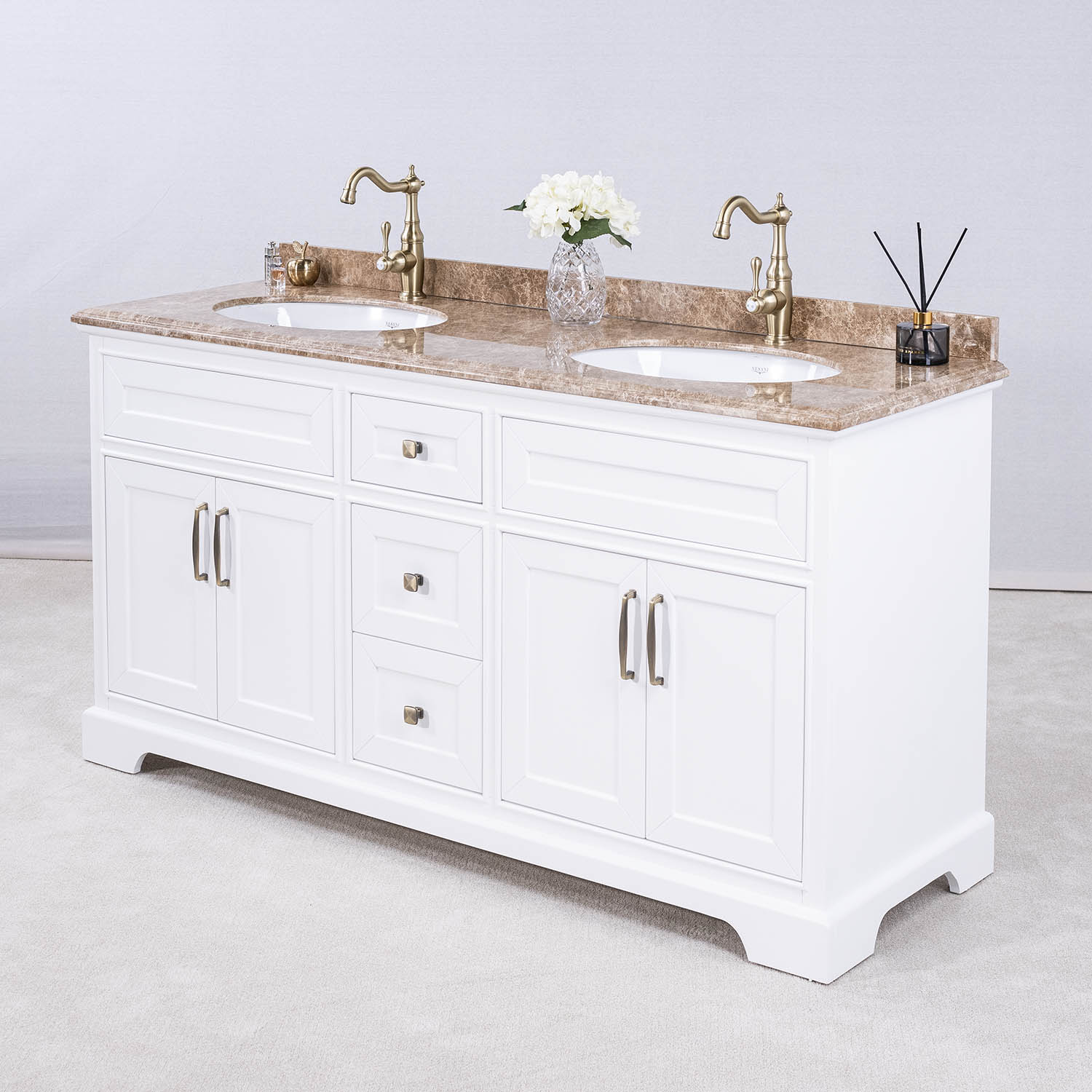 Tvättställsskåp Vesani Wyoming Dubbel Beige Marmor