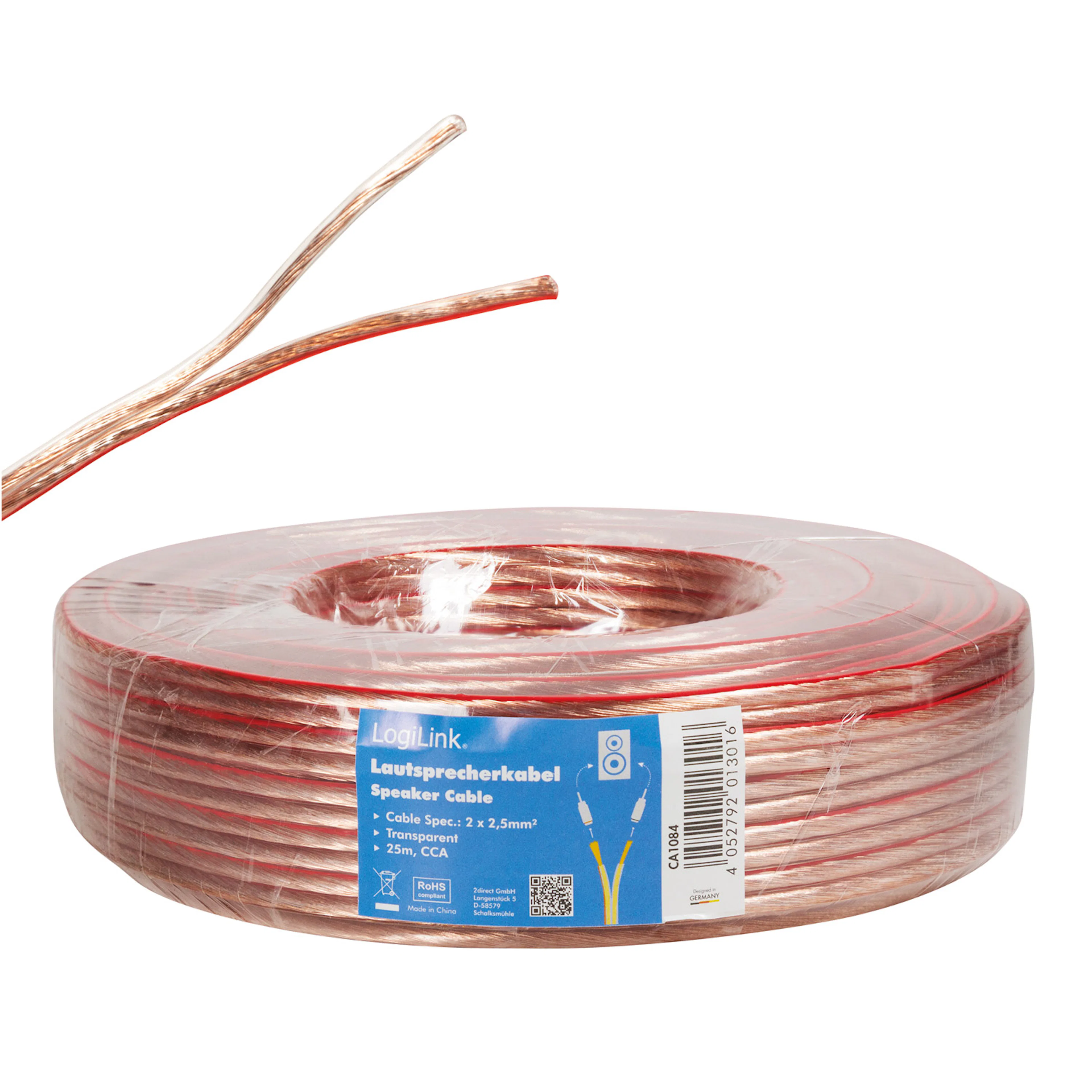 Högtalarkabel LogiLink 2x2,5 mm² Transparent