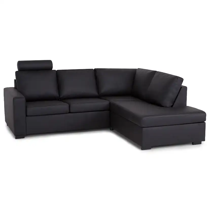 Crazy L-soffa 2-sits Höger Svart PU Svart Konstläder/Fyrkantiga Svarta Ben