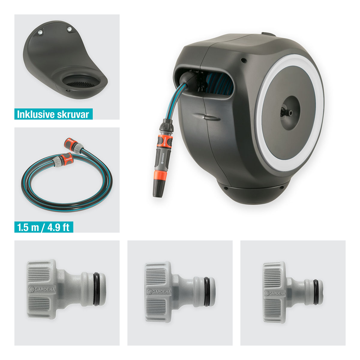 Slangbox Gardena RollUp S 15 m Vit