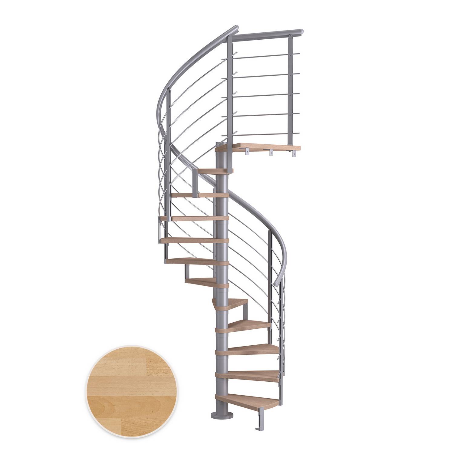 MONTREAL spiral bok oljad pearl grey DESIGN 11T Ø120 Pearl Grey, D: 1200 mm, Golv till golv höjd: 2500-2860 mm, 11+1 steg