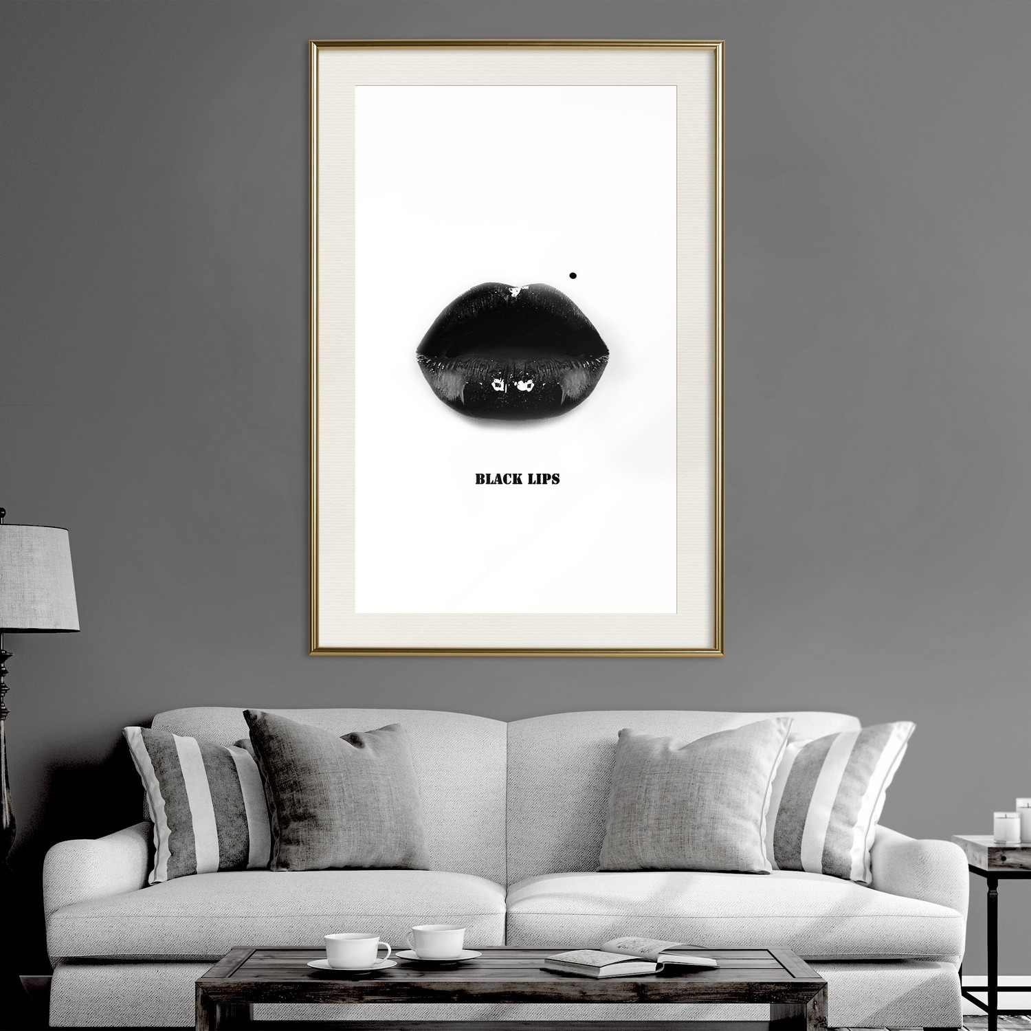 Affisch - Dark Lips [Poster] 20x30 Guld ram med passepartout, 20x30 cm