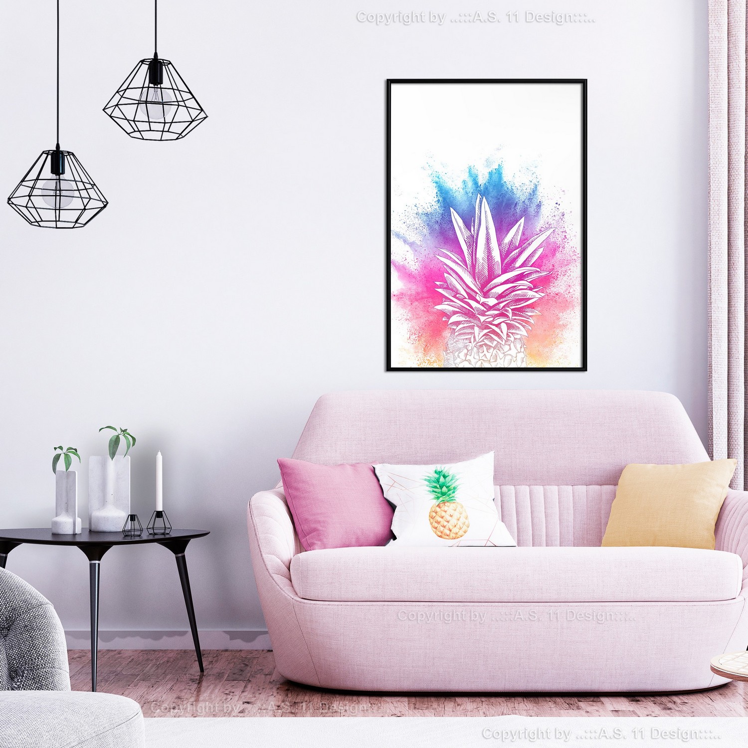 Affisch - Colourful Pineapple [Poster] 40x60 Svart ram, 40x60 cm
