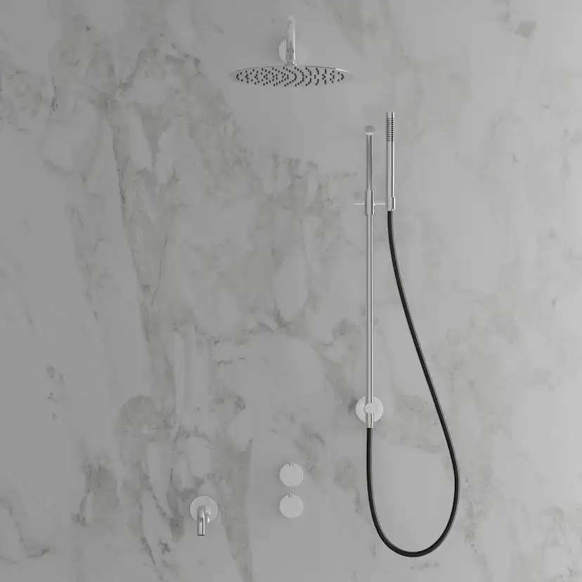 Takduschset Scandtap Steel Harmonized 6X med Badkarsblandare för Inbyggnad
