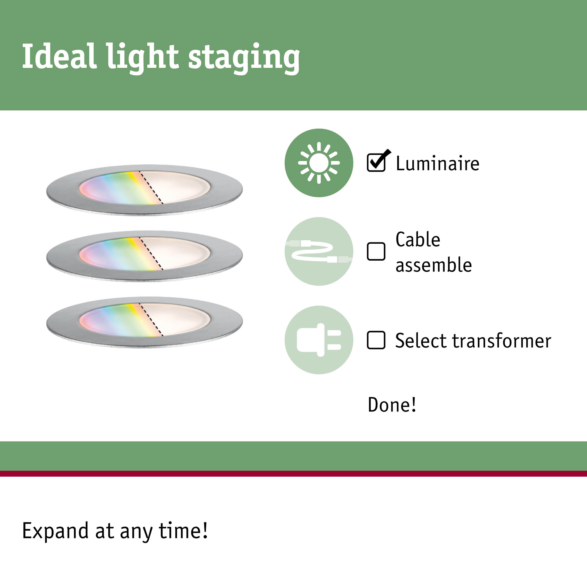 LED Infälld Markbelysning Paulmann Plug & Shine Smart Home Zigbee 3.0 Floor Profil IP67 RGBW+ 2W 3-pack