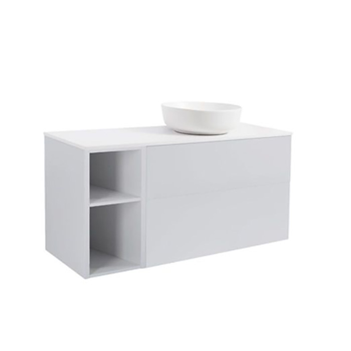A IS90+30Ö GRÅ BS VIT+TS RUVIT Färg: Ljusgrå, Färg Tvättställ: Vit, Färg Bänkskiva: Vit, Rund Form, Storlek: 740x1210 mm