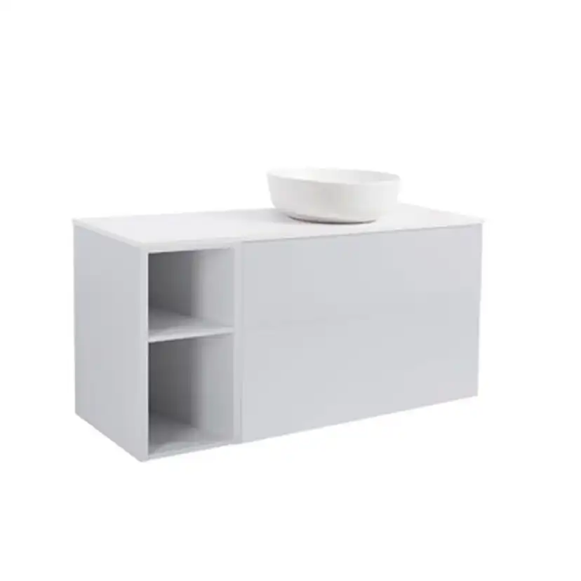 A IS90+30Ö GRÅ BS VIT+TS RUVIT Färg: Ljusgrå, Färg Tvättställ: Vit, Färg Bänkskiva: Vit, Rund Form, Storlek: 740x1210 mm