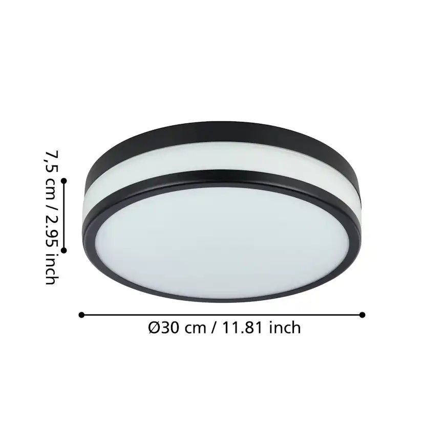 Vägg-/Taklampa Eglo Led Palermo 295 mm, Svart/Vit