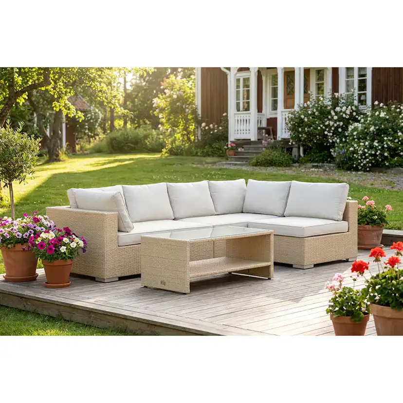 Loungegrupp Comfort Garden Bahamas utomhus loungegrupp 5-sits med vändbar schäslong och bord med hylla