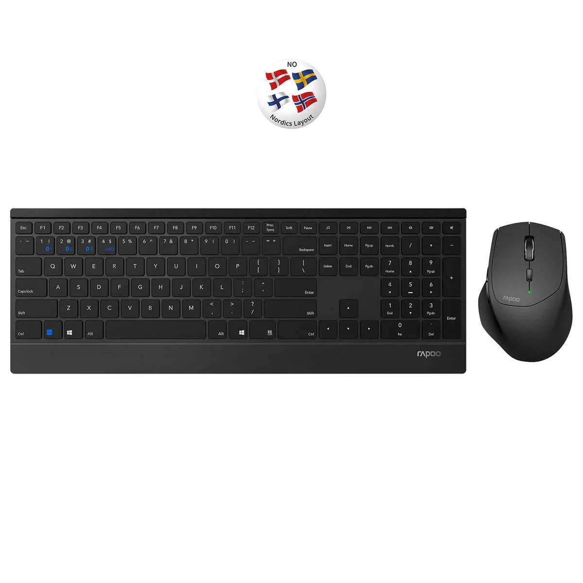 Tangentbord/Mus Set RAPOO Combo 9500M Multi-Mode Trådlös Premium Svart