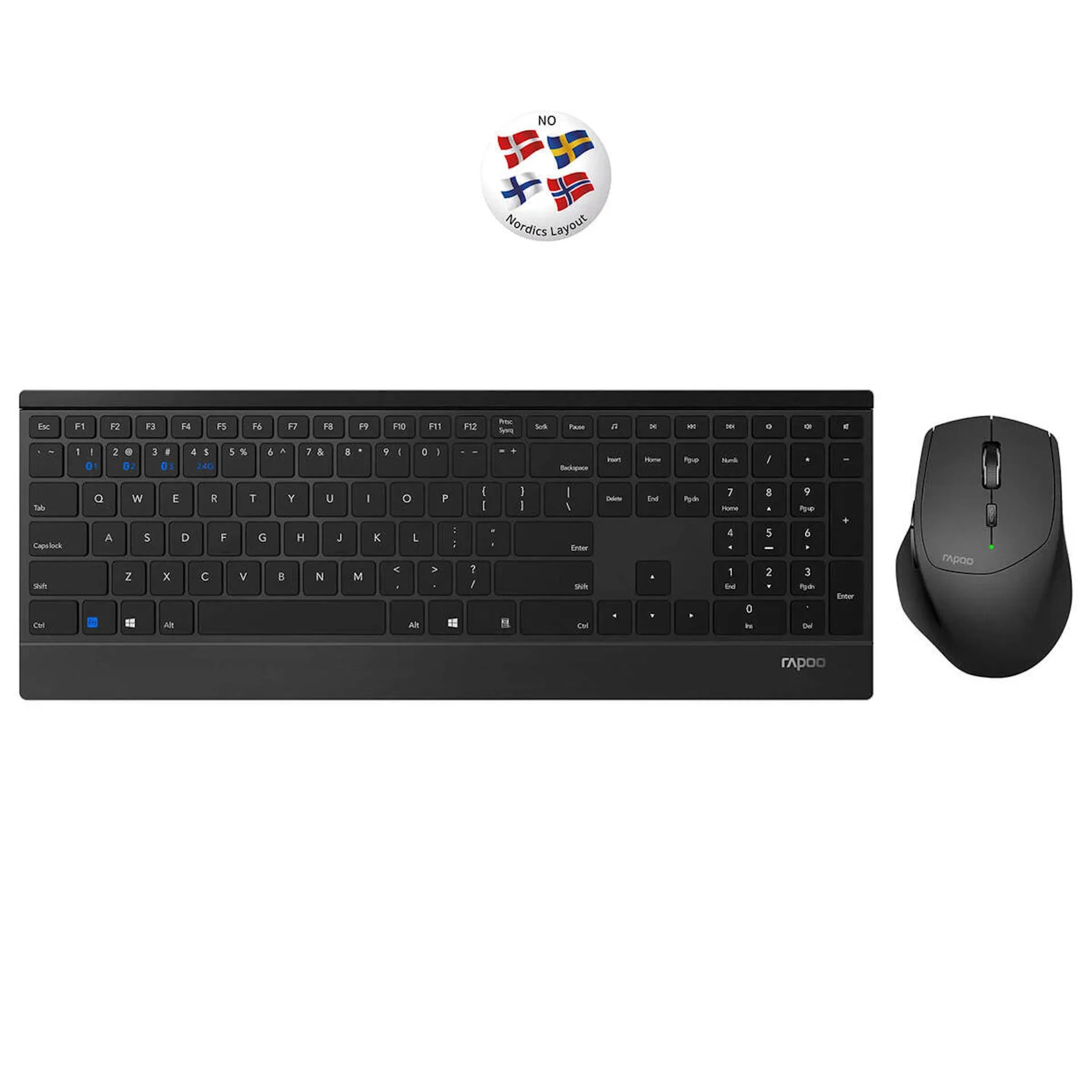 Tangentbord/Mus Set RAPOO Combo 9500M Multi-Mode Trådlös Premium Svart