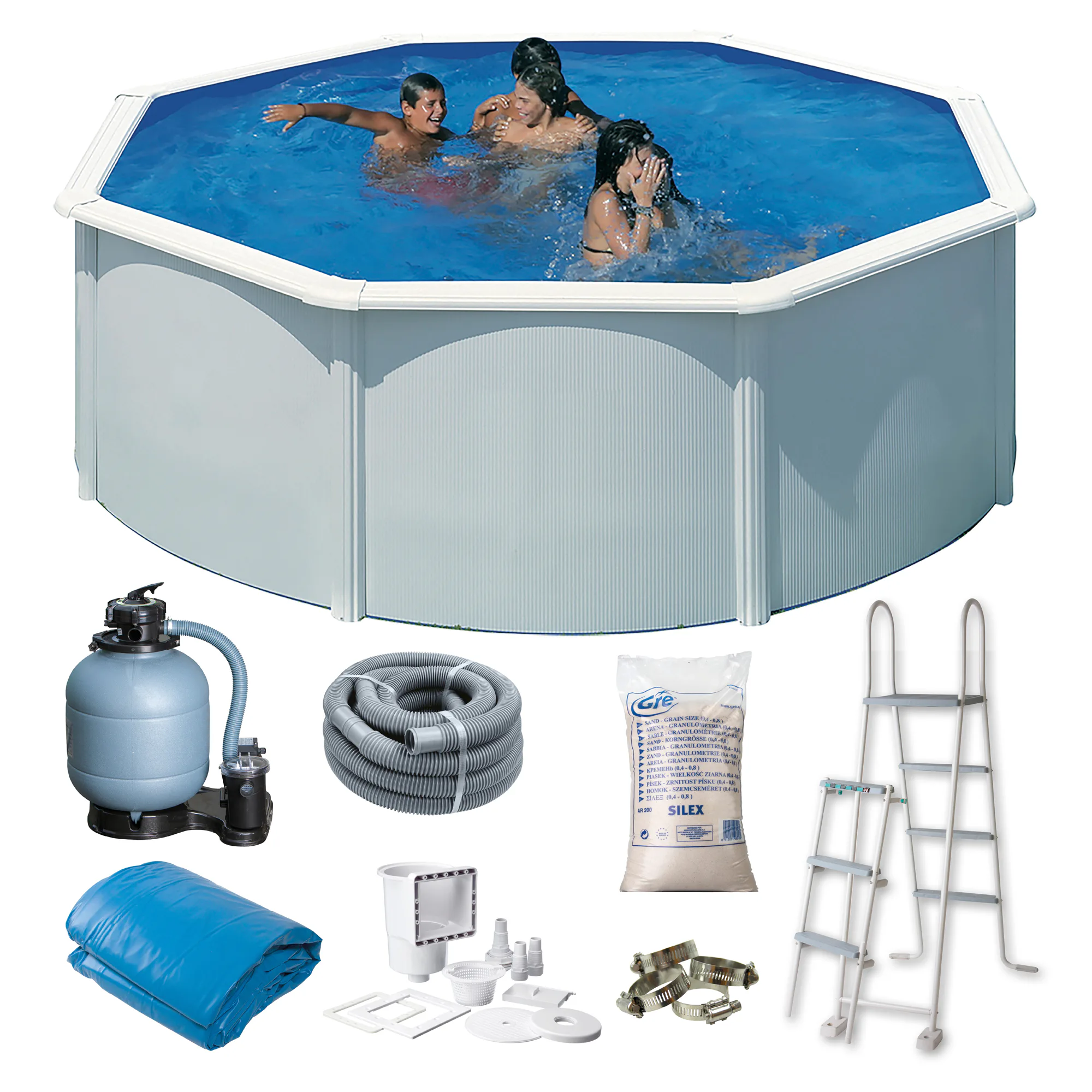 Basic Pool Rund Ø350 x 132 cm, Vit Ø350 cm, Djup: 132 cm, Färg: Vit
